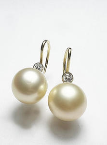 Zlaté perlové náušnice se zirkony 023570 