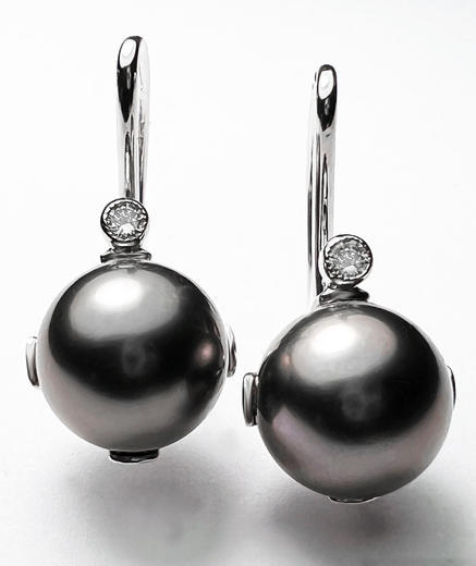 Stuchlík zlaté perlové náušnice s tahitskou perlou a diamantem 023506  - 1