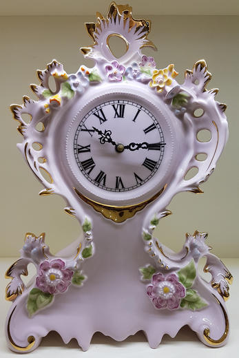 stolní hodiny porcelán růžové květiny CZ  - 1