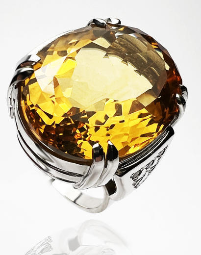 Zlatý prsten s citrínem a diamanty 015120  - 1