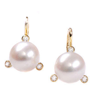 Zlaté náušnice s perlou a diamanty N196  - 1