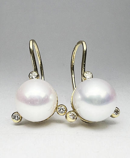 Zlaté perlové náušnice s diamanty 023563  - 1