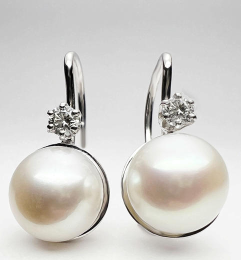Zlaté perlové náušnice s diamanty 023753  - 1