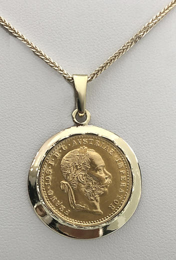 Stuchlík zlatý přívěsek s mincí František Josef I. 1915  - 1