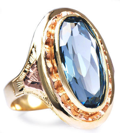 Zlatý prsten s akvamarínem P1023  - 1