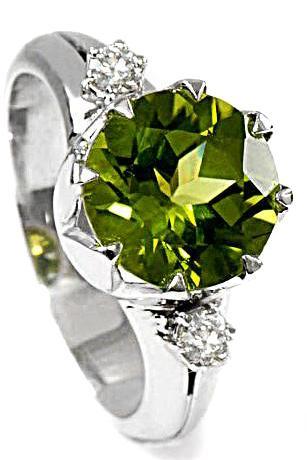 Zlatý prsten s olivínem a diamanty PD502 