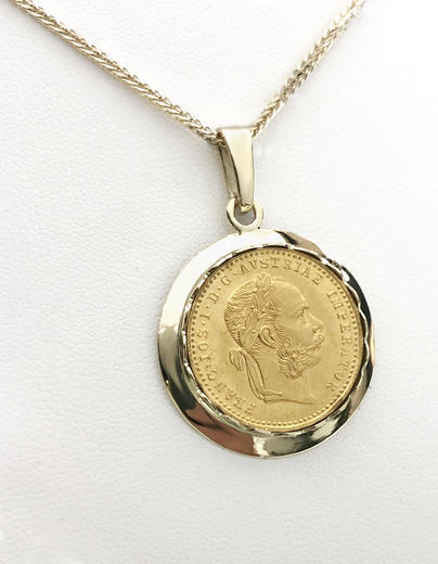 Stuchlík zlatý přívěsek s mincí František Josef I. 1915  - 2