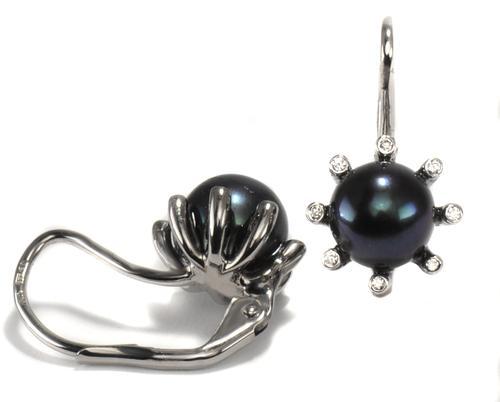 Stuchlík zlaté perlové náušnice s perlou a diamanty N3013  - 2