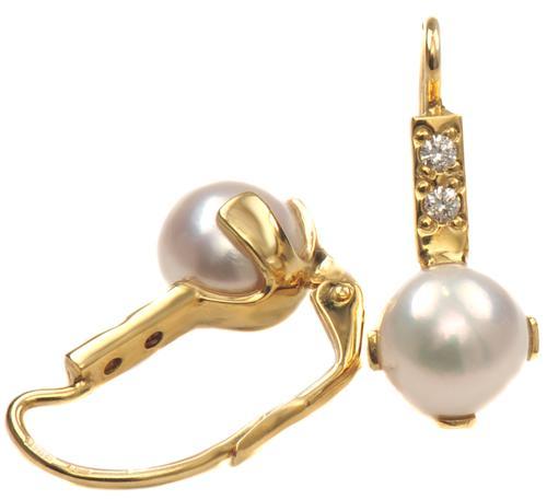 Zlaté náušnice s perlami a diamanty N3022  - 2
