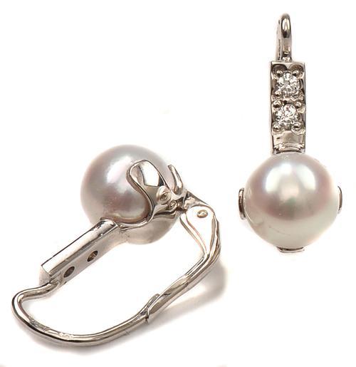 Zlaté náušnice s perlami a diamanty N3026  - 2