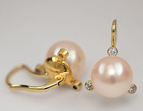 Zlaté náušnice s perlou a diamanty N196  - 2