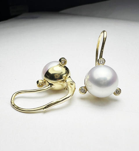 Zlaté perlové náušnice s diamanty 023563  - 2