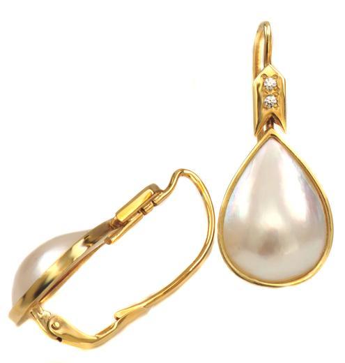 Zlaté náušnice s perlami a zirkony N3027  - 2