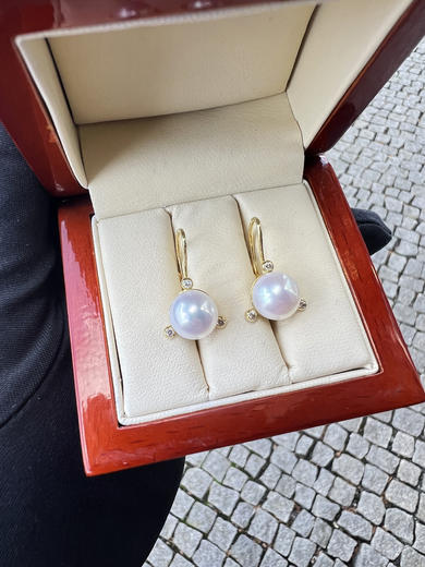 Zlaté perlové náušnice s diamanty 023563  - 3