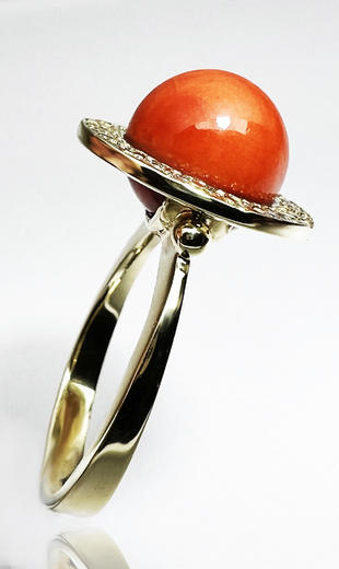 Stuchlík zlatý prsten s korálem a diamanty 014751  - 3