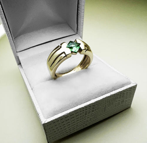 Stuchlík zlatý prsten se zeleným zirkonem 015358  - 4