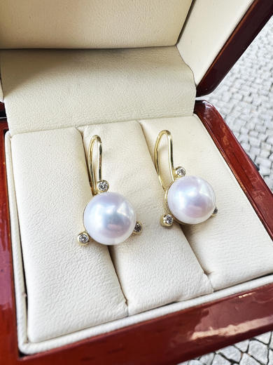 Zlaté perlové náušnice s diamanty 023563  - 4