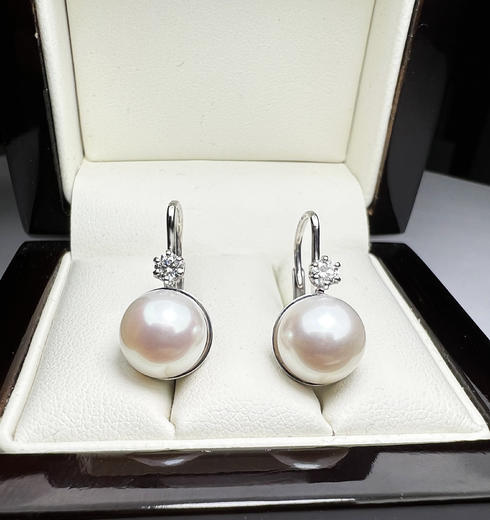 Zlaté perlové náušnice s diamanty 023753  - 5