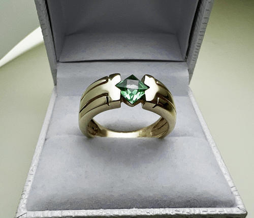 Zlatý prsten se zeleným zirkonem 015358  - 5