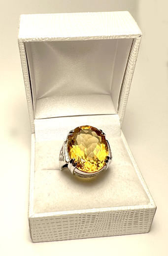 Zlatý prsten s citrínem a diamanty 015120  - 5