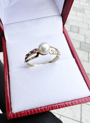Stuchlík zlatý prsten s perlou a zirkony P645  - 5