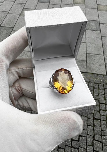 Zlatý prsten s citrínem a diamanty 015120  - 6