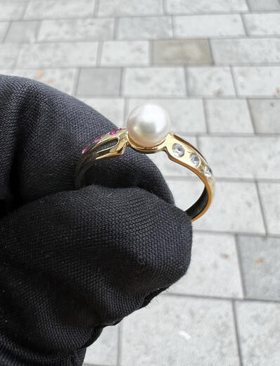 Stuchlík zlatý prsten s perlou a zirkony P645  - 6