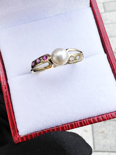 Stuchlík zlatý prsten s perlou a zirkony P645  - 7