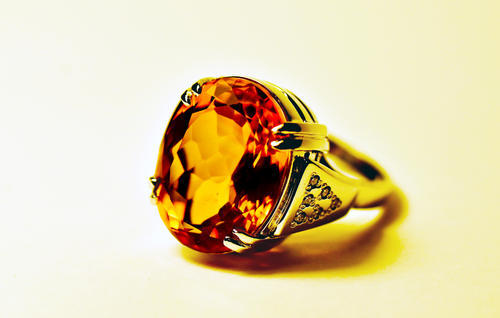 Zlatý prsten s citrínem a diamanty 015120  - 7